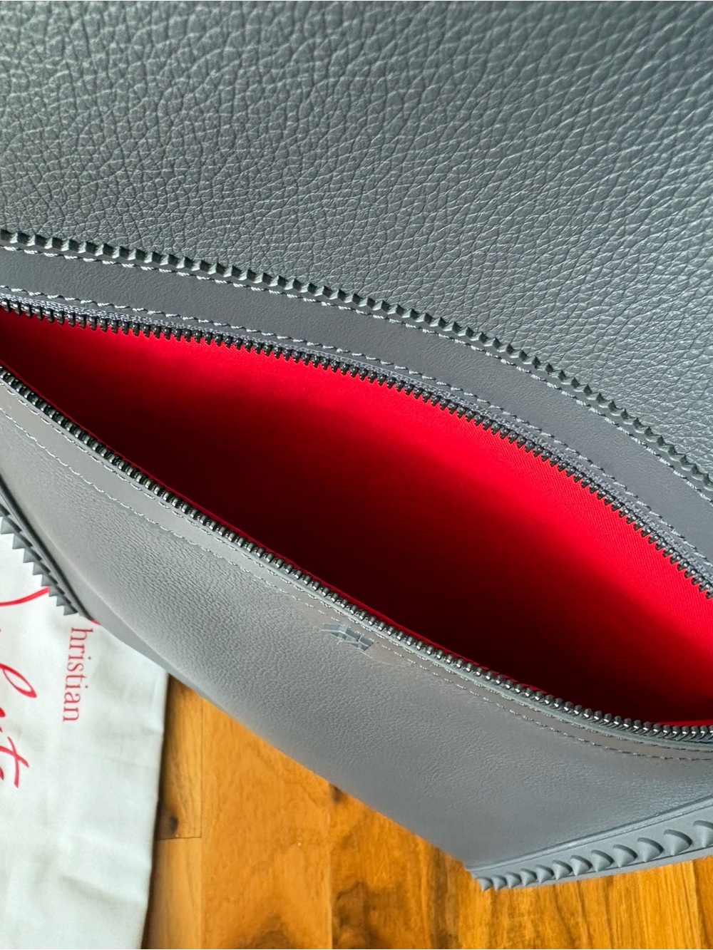 Christian Louboutin Back Paris Gray Leather Spike-Trim Backpack, NEW - Picture 16 of 17
